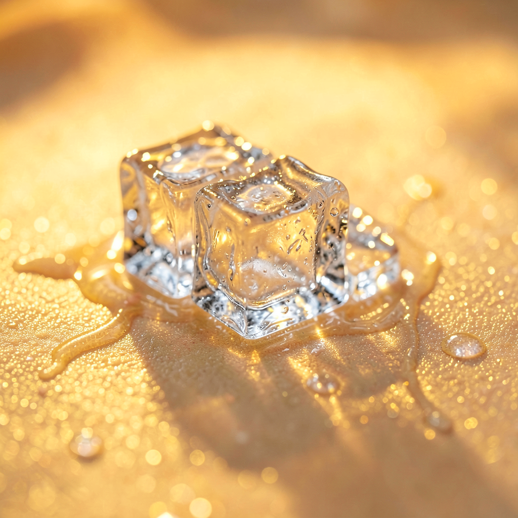 Un glaçon infusé à l'eau de rose, prêt à être utilisé pour un soin doux. Idéal pour raffraîchir et tonifier la peau.