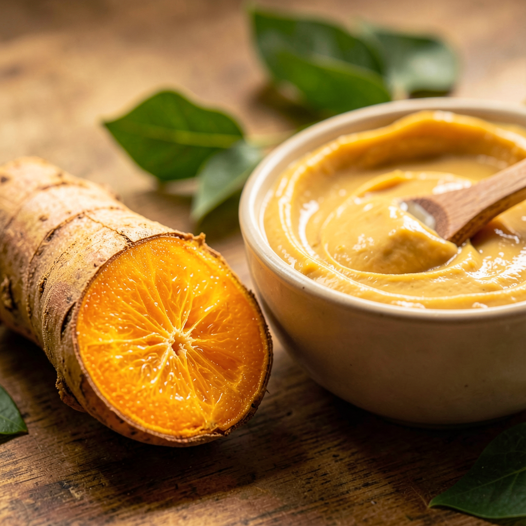 Bouteille d'eau et cuillère avec du curcuma pour une routine de soin