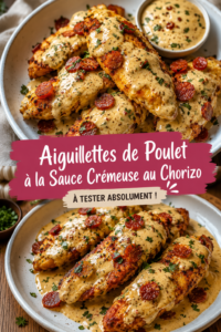 Aiguillettes de poulet crémeuses au chorizo servies dans une assiette
