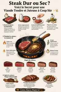 Steak juteux sur une planche en bois avec des herbes fraîches.