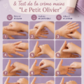 Femme réalisant un automassage de ses mains avec une crème hydratante Le Petit Olivier