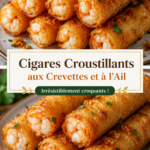 Plateau de cigares croustillants aux crevettes et à l'ail, prêts à être dégustés