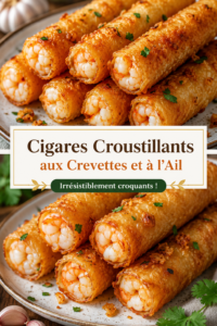 Plateau de cigares croustillants aux crevettes et à l'ail, prêts à être dégustés