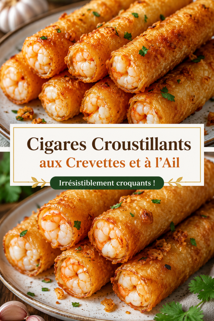 Plateau de cigares croustillants aux crevettes et à l'ail, prêts à être dégustés