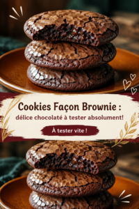 Pâtisserie de cookies façon brownie, chauds et croustillants, sur une assiette.