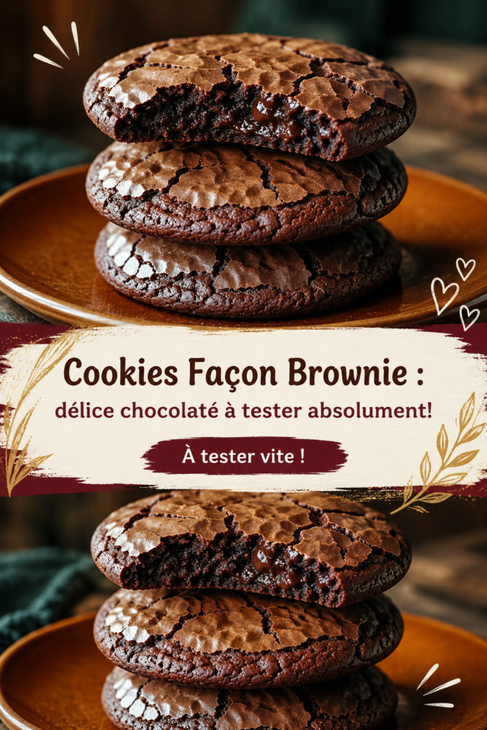 Pâtisserie de cookies façon brownie, chauds et croustillants, sur une assiette.