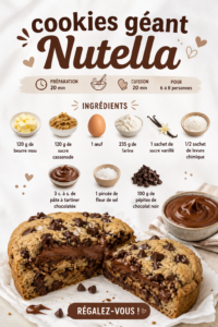Un plat de cookies géants au Nutella, dorés à la perfection, prêts à être dégustés.