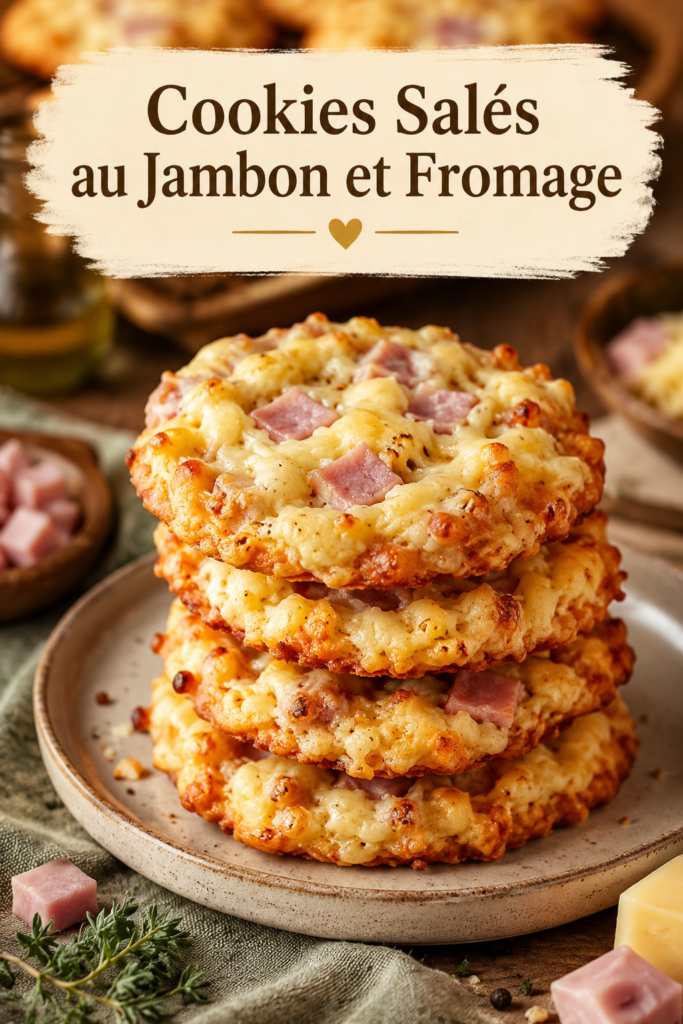 Cookies salés au jambon et fromage sur une assiette, garnis de persil frais