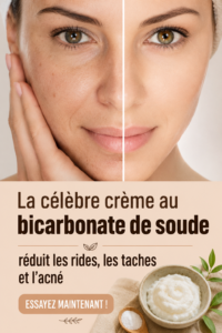 Image d'un pot de crème au bicarbonate avec des fleurs à côté, évoquant une routine de soins de la peau.