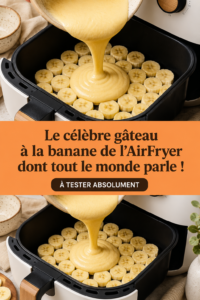 Un gâteau à la banane doré, fraîchement cuit dans un AirFryer, sur une assiette élégante.