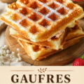 Assiette de gaufres moelleuses et croustillantes, délicieusement garnies de fruits et de crème.