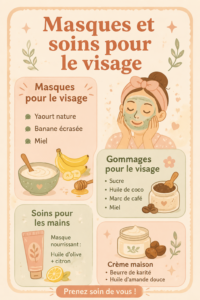 Masque fait maison sur un visage souriant, mettant en avant une belle peau