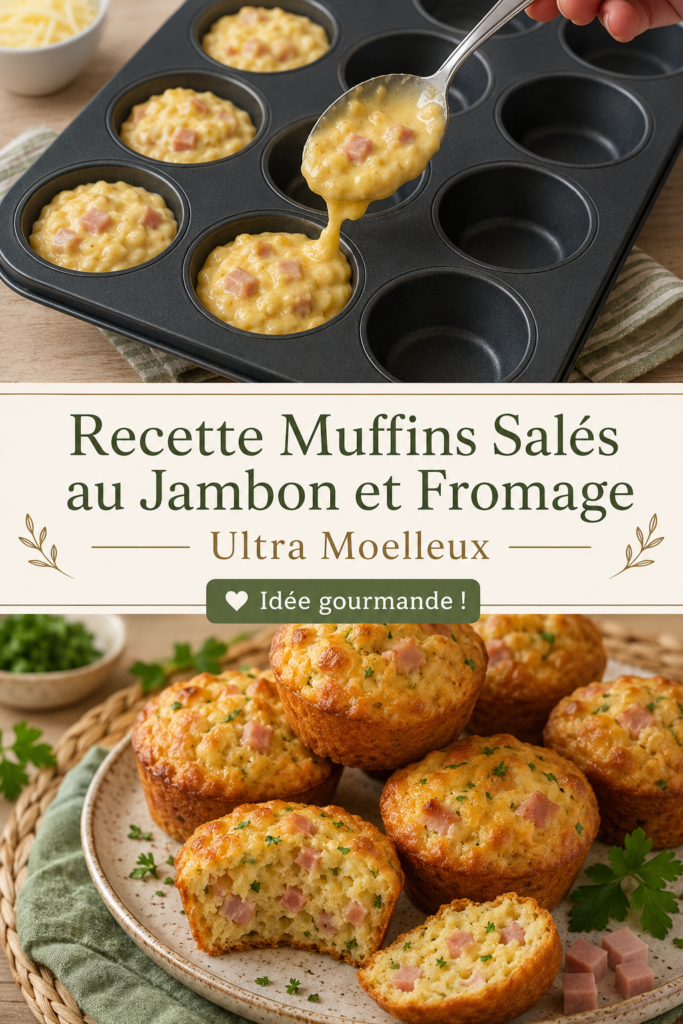 Muffins salés au jambon et fromage moelleux, présentés sur un plat