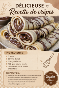 Une assiette de crêpes dorées avec des fruits et du sucre glace