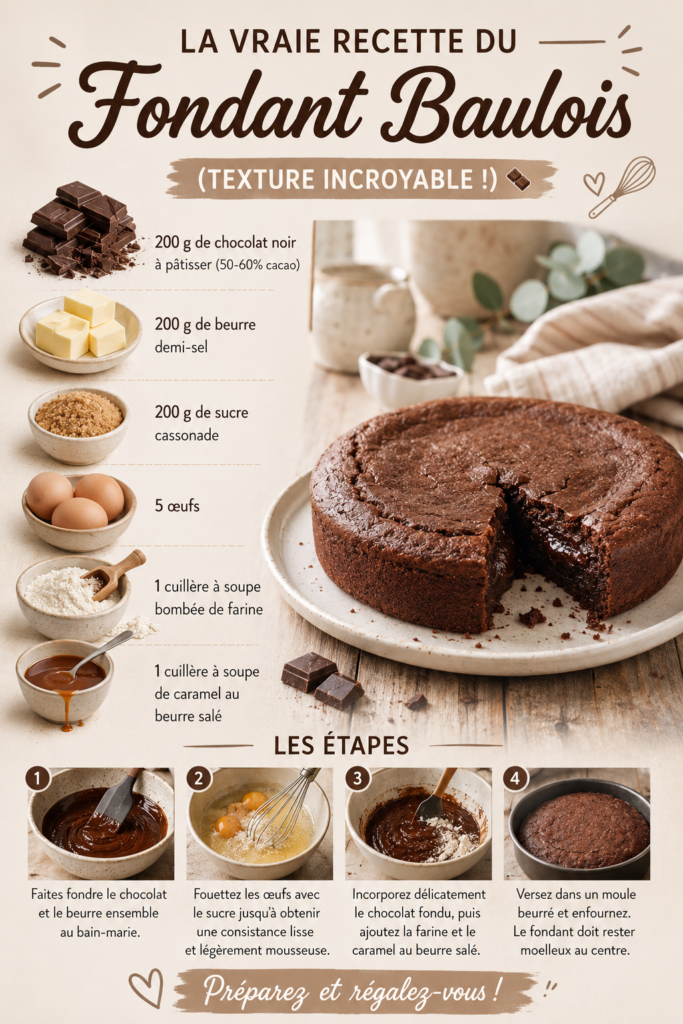 Un fondant Baulois présent sur une assiette, prêt à être dégusté.