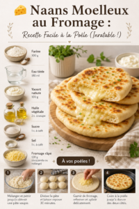 Naans moelleux au fromage dorés à la poêle, prêts à être dégustés.