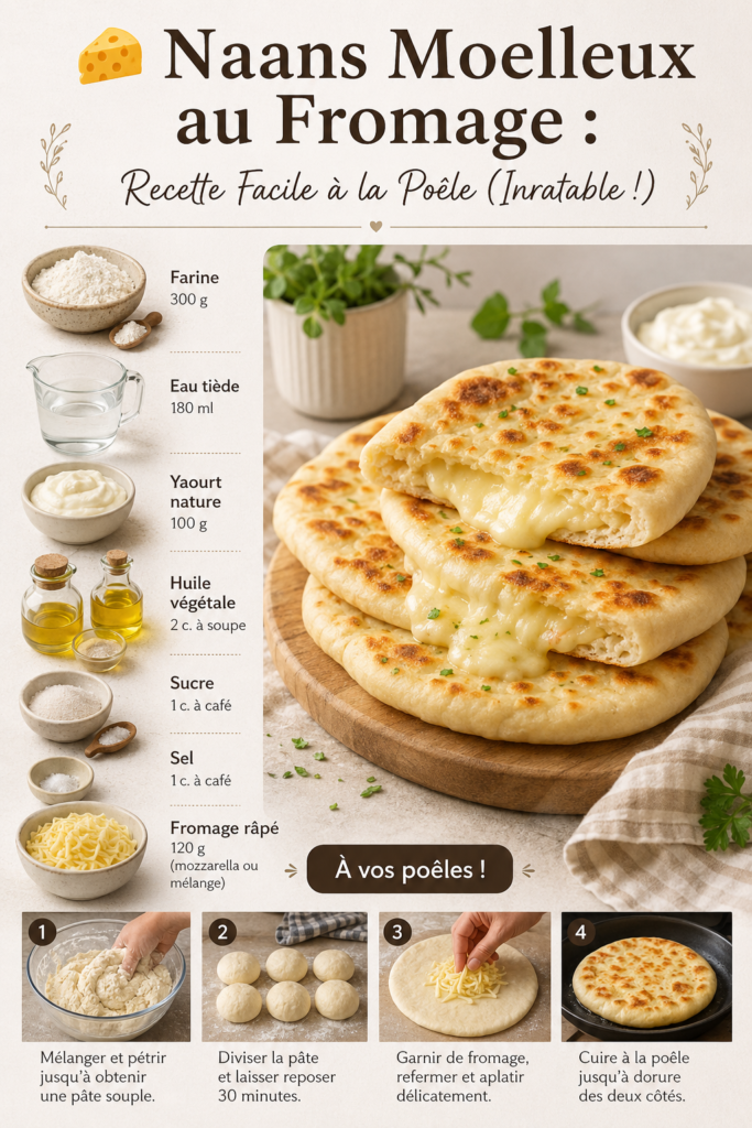 Naans moelleux au fromage dorés à la poêle, prêts à être dégustés.