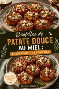 Rondelles de patate douce dorées au miel sur une assiette, prêtes à être dégustées.