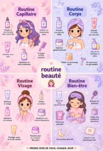 Femme appliquant sa routine beauté matin et soir, mettant l'accent sur des soins adaptés à son âge.