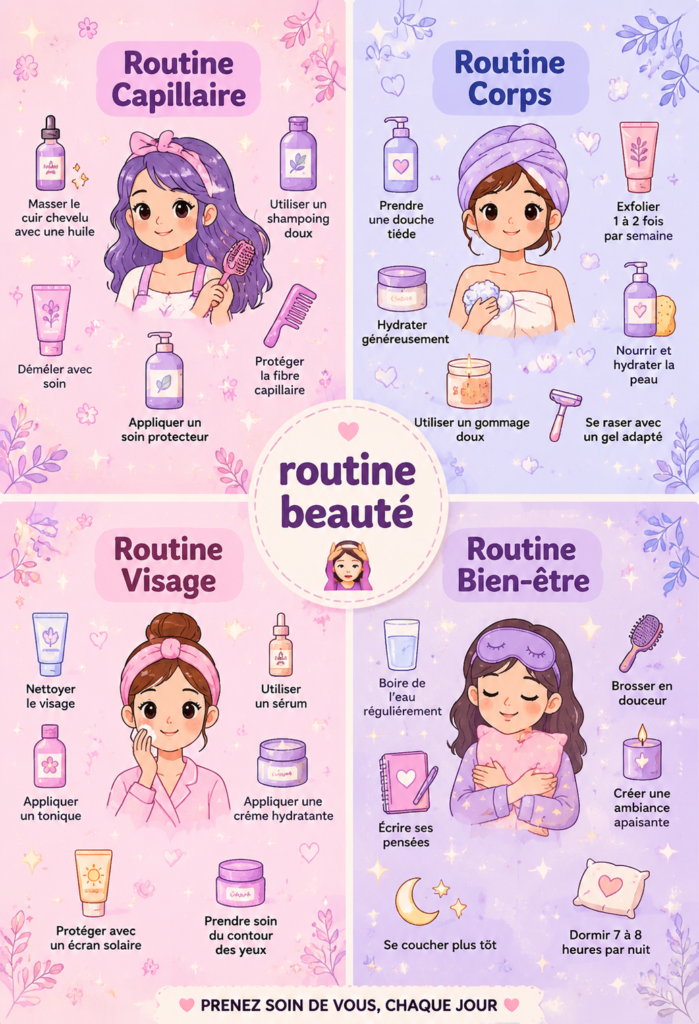 Femme appliquant sa routine beauté matin et soir, mettant l'accent sur des soins adaptés à son âge.