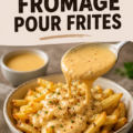 Une petite casserole de sauce au fromage crémeuse préparée pour accompagner des frites croustillantes.