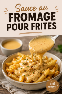 Une petite casserole de sauce au fromage crémeuse préparée pour accompagner des frites croustillantes.