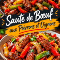 Sauté de bœuf aux poivrons et oignons en plat servit