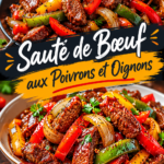 Sauté de bœuf aux poivrons et oignons en plat servit