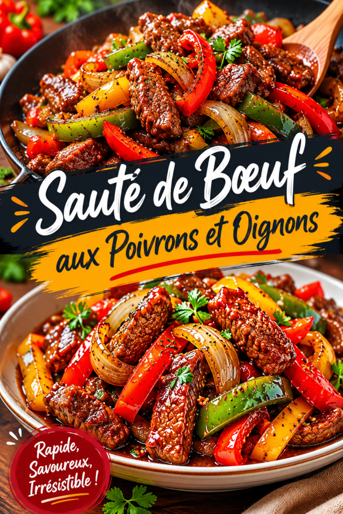 Sauté de bœuf aux poivrons et oignons en plat servit