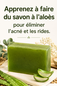 Savon fait maison à l'aloès sur un fond naturel.