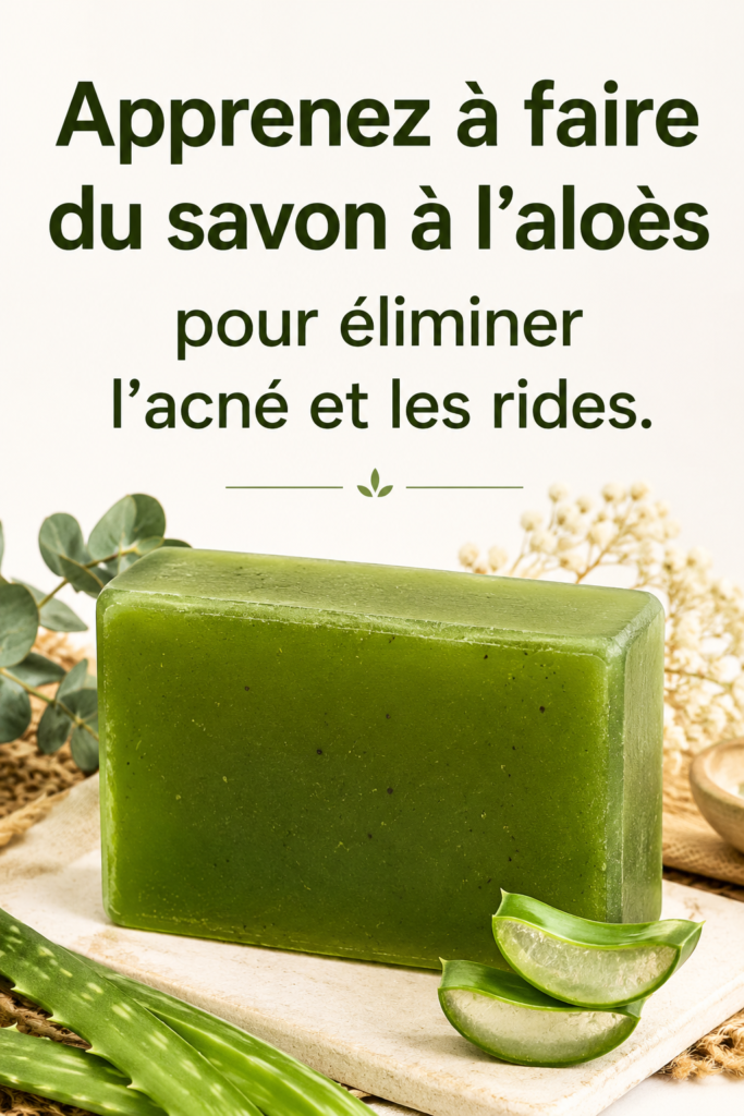 Savon fait maison à l'aloès sur un fond naturel.