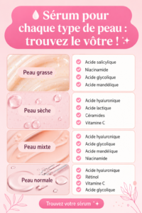 Gamme de sérums adaptés à différents types de peau sur une table
