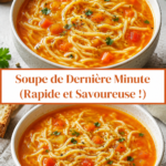Soupe chaude dans un bol avec des légumes colorés, prête à déguster.