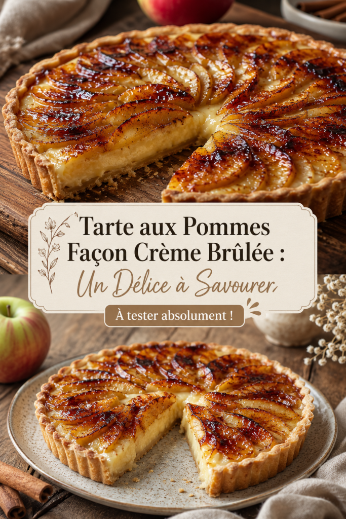 Une tarte aux pommes façon crème brûlée avec un dessus caramélisé et appétissant