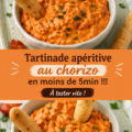 Tartinade au chorizo présentée dans un bol avec des légumes et des crackers autour.