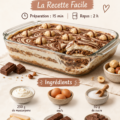 Un tiramisu façon Kinder Bueno, crémeux et gourmand, décoré de morceaux de chocolat.