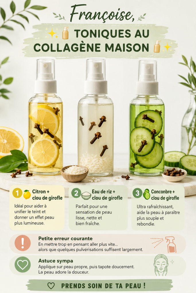 Tonifiant maison au collagène avec des ingrédients naturels pour une peau éclatante.