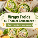 Un wrap froid au thon et concombre sur une assiette, prêt à être dégusté
