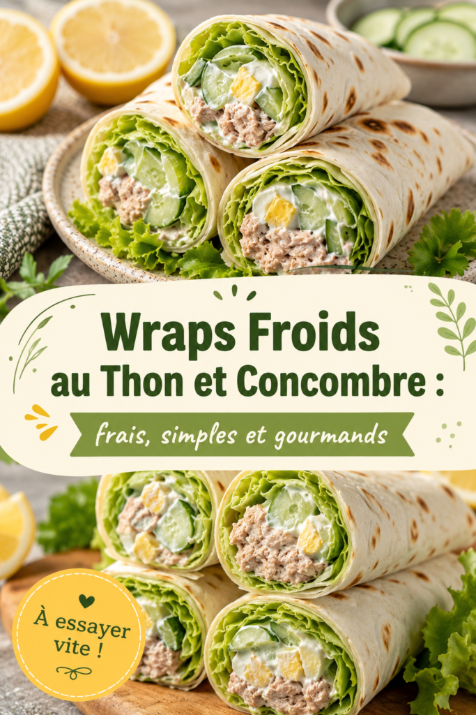 Un wrap froid au thon et concombre sur une assiette, prêt à être dégusté