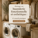 Buanderie moderne bien aménagée avec espace de rangement et décoration esthétique