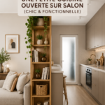 Cuisine ouverte chic et fonctionnelle avec espace salon
