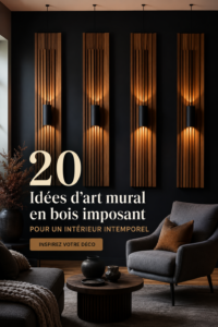 Un mur décoré d'œuvres murales en bois, créant une ambiance chaleureuse et élégante
