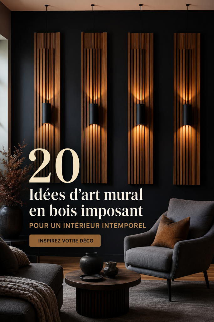 Un mur décoré d'œuvres murales en bois, créant une ambiance chaleureuse et élégante