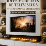 Intérieur chic avec cheminée moderne sous télévision