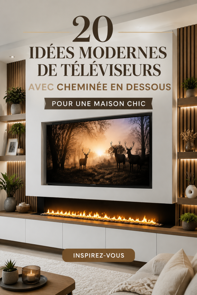Intérieur chic avec cheminée moderne sous télévision