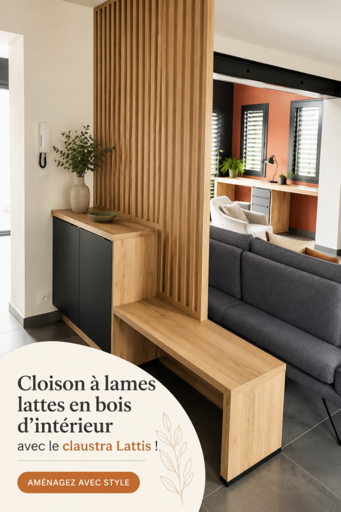 Cloison en bois d'intérieur créant des espaces chaleureux.