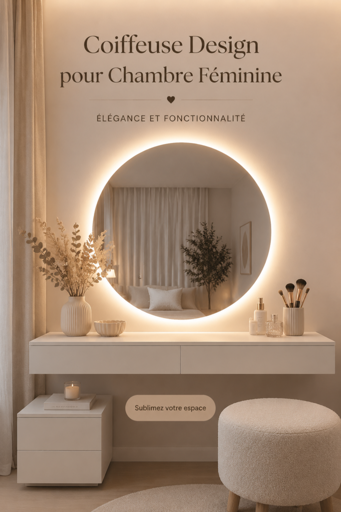 Coiffeuse design élégante avec miroir dans une chambre féminine