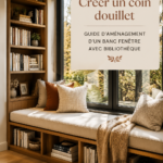 Un coin lecture cosy avec une fenêtre, des étagères remplies de livres et un fauteuil confortable