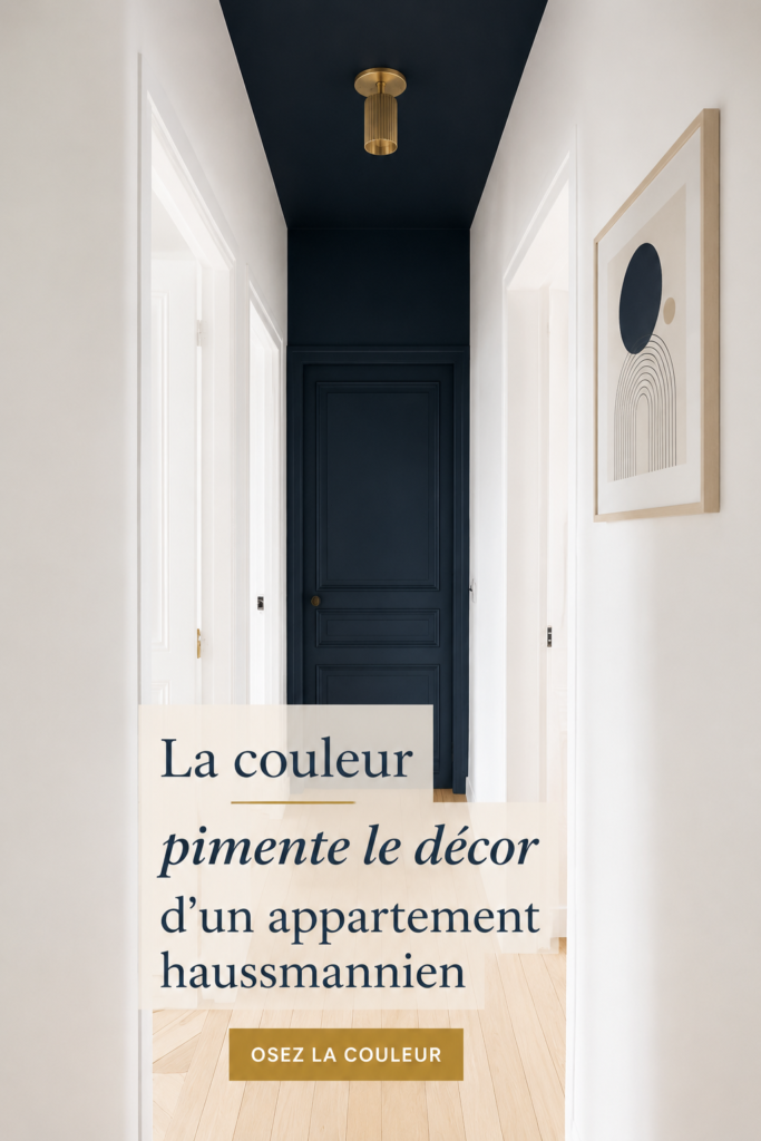 Un salon haussmannien décoré avec des touches de couleurs vives.