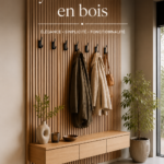 Couloir moderne au style scandinave avec des murs en lattes de bois.